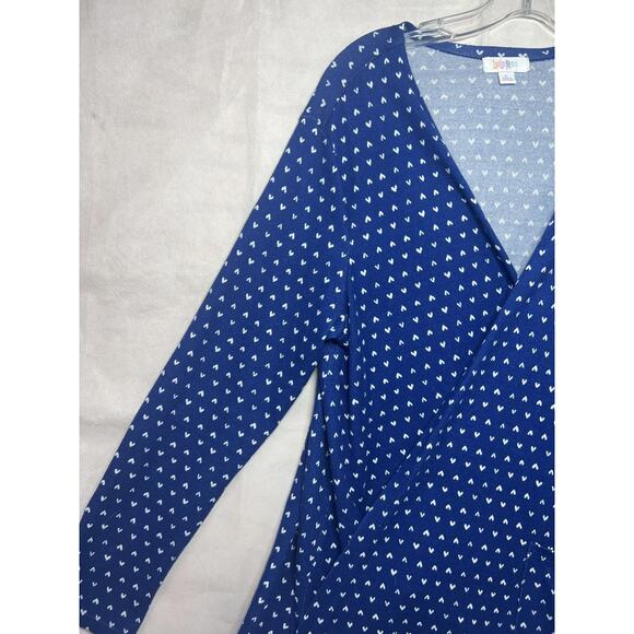 Lularoe Wrap Cardigan Womens Large Blue White Heart Print Long Sleeve Pockets - Picture 3 of 14